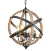 Farmhouse Chandelier Light Fixtures; 4-Light Adjustable Height Dining Room Wood Light Fixtures